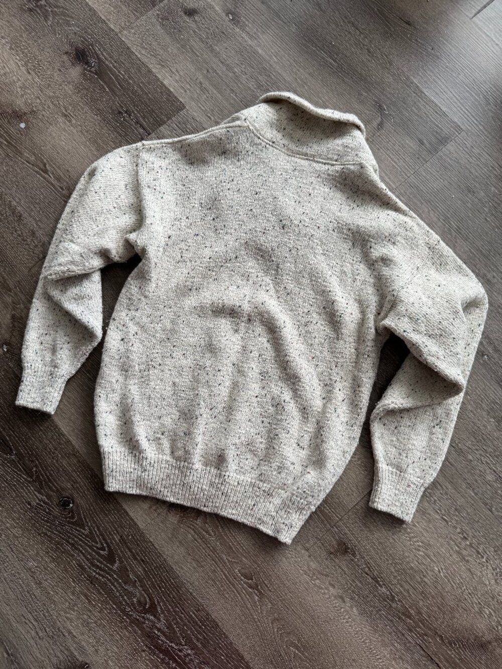 Vintage 90s Northern Reflections Sweater | Cream Speckled Button Collar Wool S - Picture 2 of 9